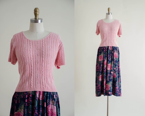 short sleeve sweater | pink chenille sweater