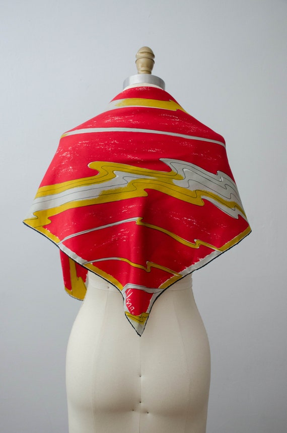 large square silk scarf | red Vera scarf | red si… - image 3