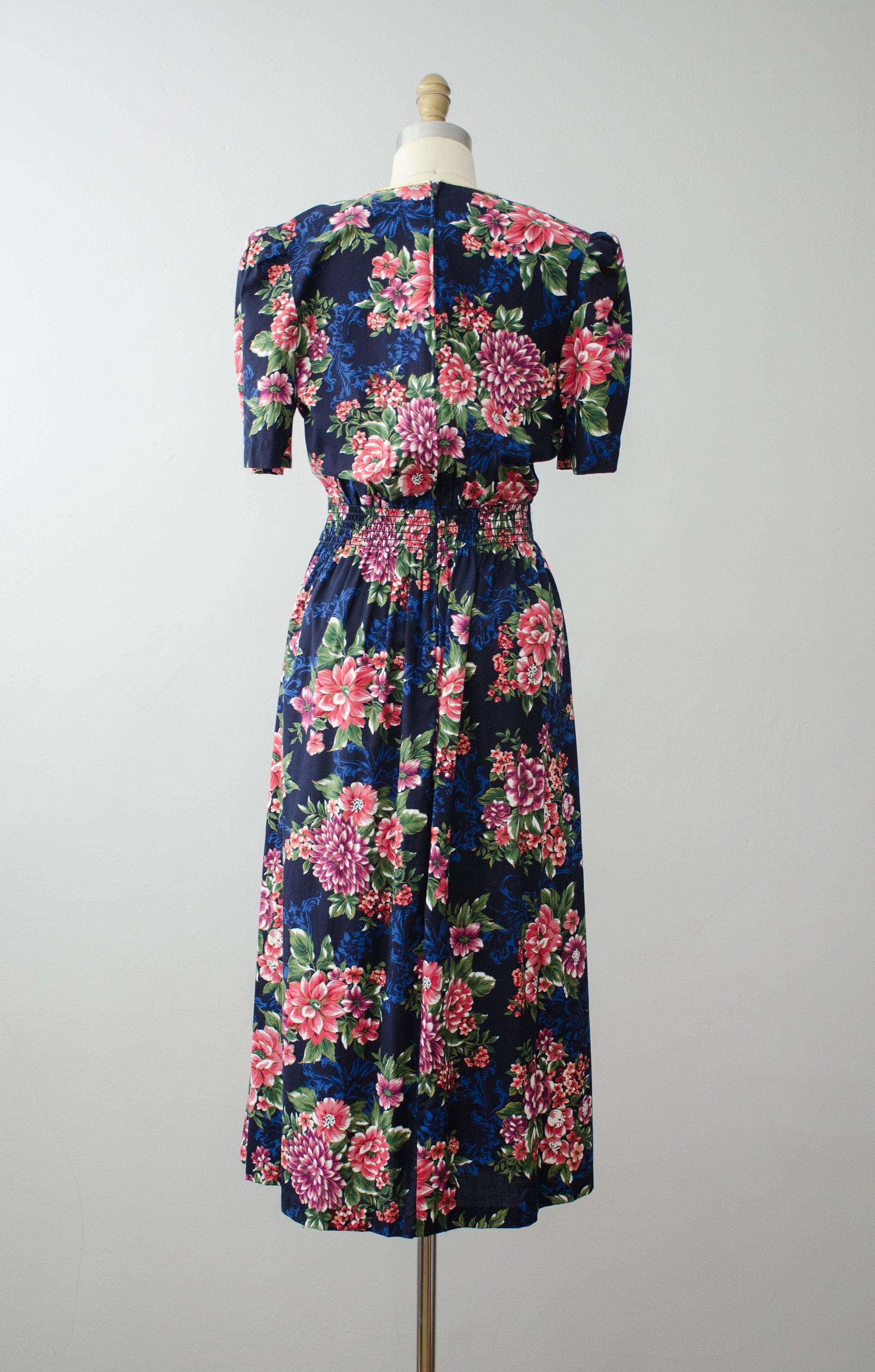 Navy floral vintage dress cottagecore dress cotton midi | Etsy