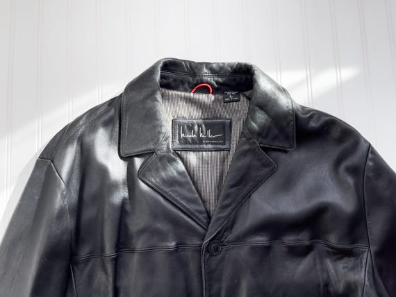 ジャケット・アウター vintage nicole goat leather design jk Black Leather Jacket 90s Vintage Nicole Miller Oversized Leather