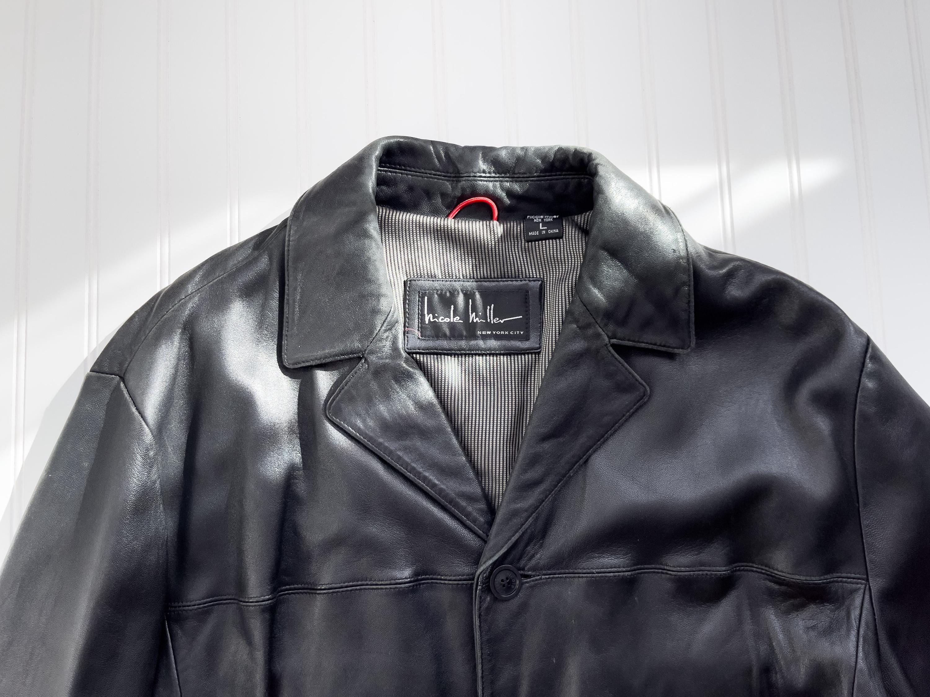 Black Leather Jacket 90s Vintage Nicole Miller Oversized Leather