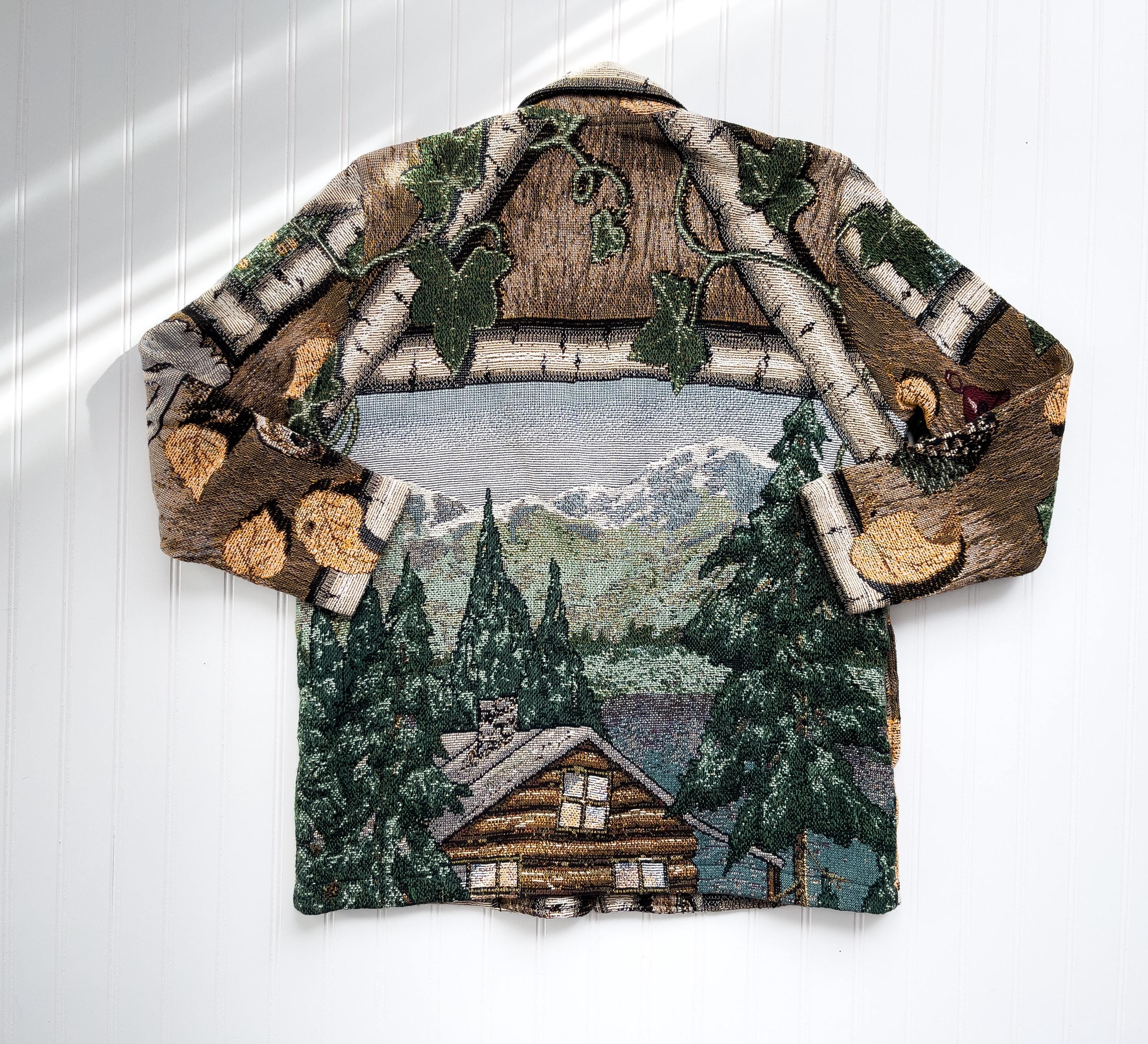Vtg Painted Pony Mountain Cabin Moose Rustic Woven Tapestry Jacket