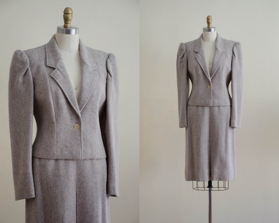 tweed wool suit | 1970s skirt suit