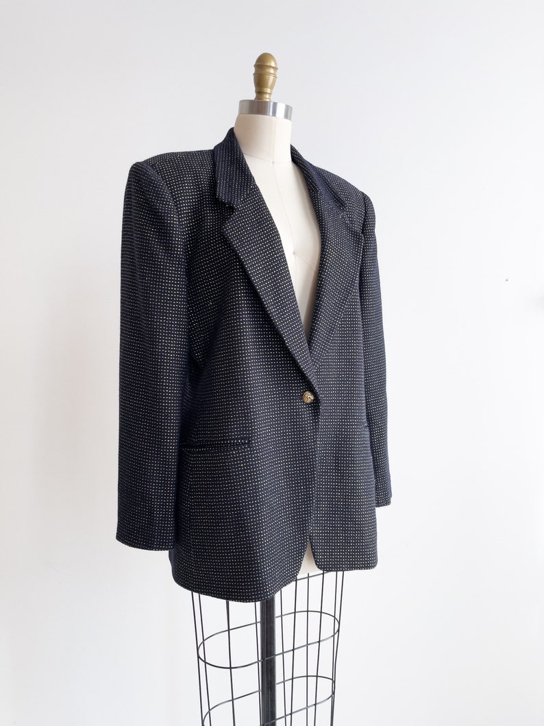 chaqueta de lana azul marino 90s vintage Jones New York blazer de oro azul imagen 5
