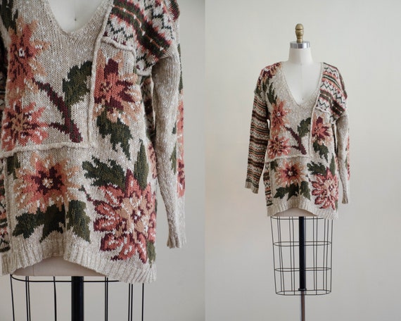 scenic sweater | floral cotton sweater | patchwork