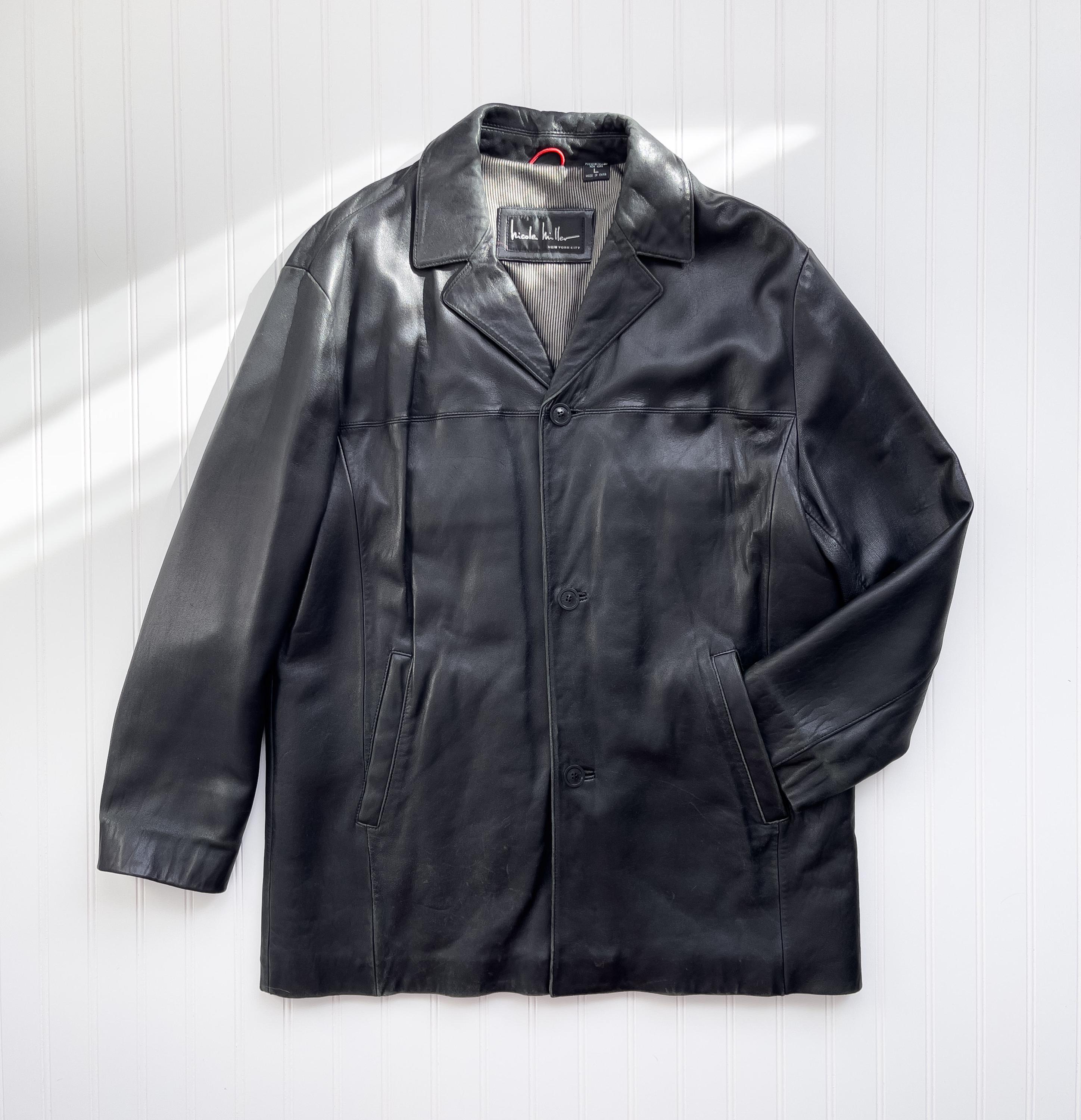 Black Leather Jacket 90s Vintage Nicole Miller Oversized Leather