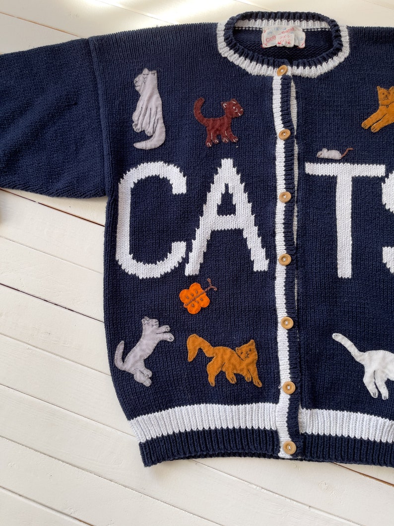 embroidered cat sweater 90s vintage Cotton Salsa navy blue cardigan image 6