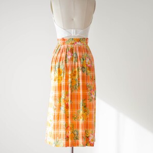 cute cottagecore skirt 80s 90s vintage orange yellow white sunflower plaid cotton midi skirt image 6