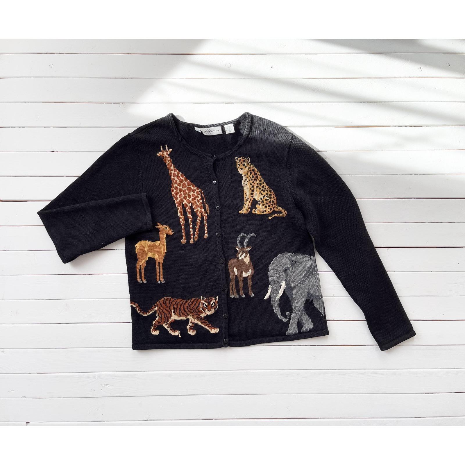 Black Embroidered Sweater 90s Vintage Marisa Christina Safari