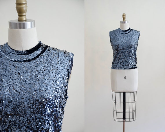 black sequined top | 1950s sequin knit top