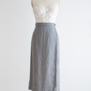 long linen skirt 90s vintage navy blue greige houndstooth pattern longline midi wrap skirt image 3