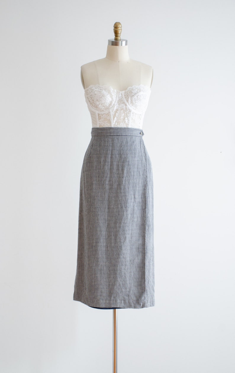 long linen skirt 90s vintage navy blue greige houndstooth pattern longline midi wrap skirt image 3