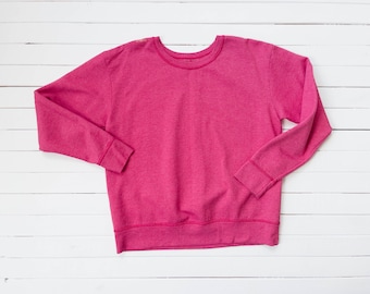 Sudadera vintage rosa intenso / Sudadera de cuello redondo suave y cómoda para mujer, estilo años 80 y 90, rosa oscuro.
