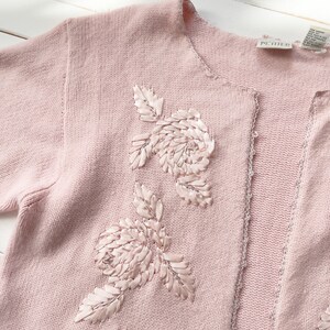 pastel pink sweater 80s 90s vintage soft fuzzy ribbon embroidered cardigan image 3