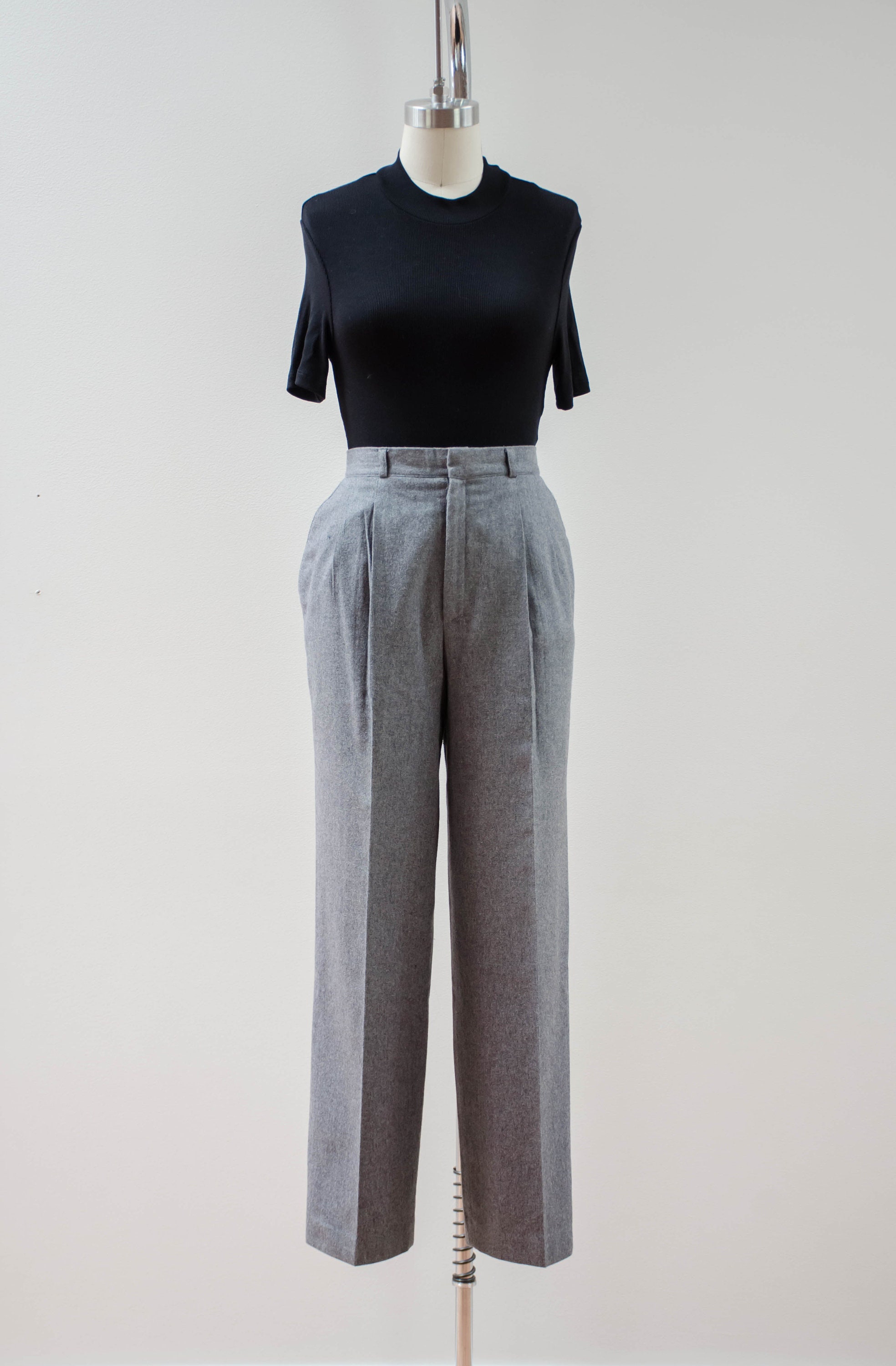 High Waisted Pants | 80s 90s Vintage Heavy Gray Wool Dark