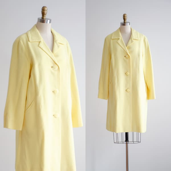 yellow wool coat 60s 70s vintage bright yellow woven wool mod retro coat