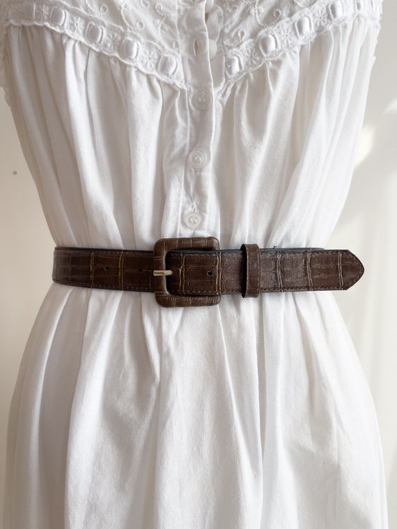 brown alligator belt 80s 90s vintage vegan faux le