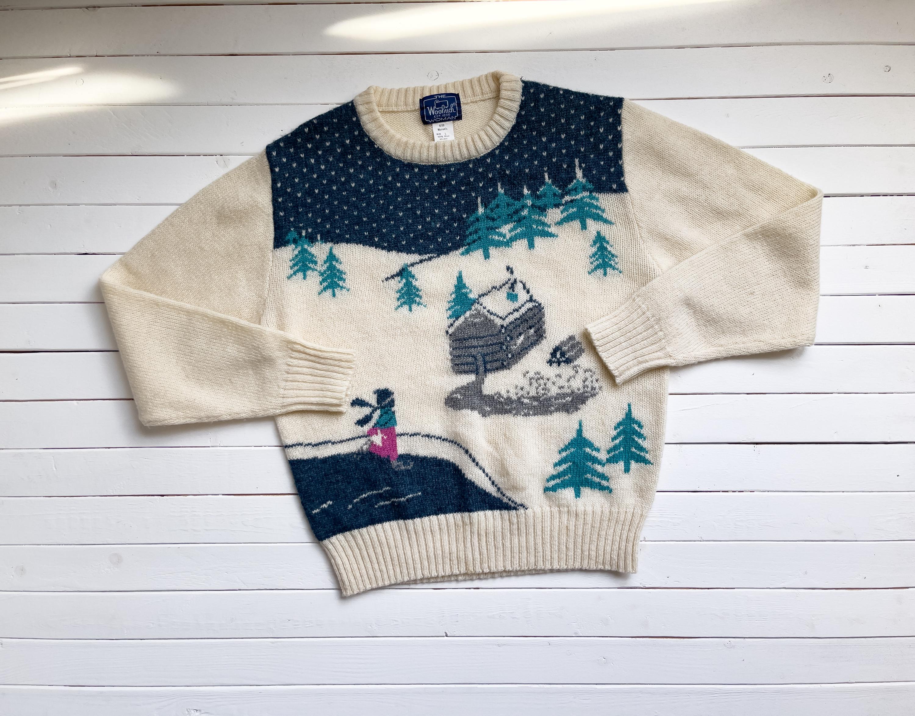 クリスマスセーター ヴィンテージ ウールリッチ 冬 アイススケート クリーム ウールセーター