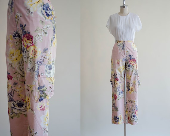 pink floral cargo pants | high waisted cargo pants