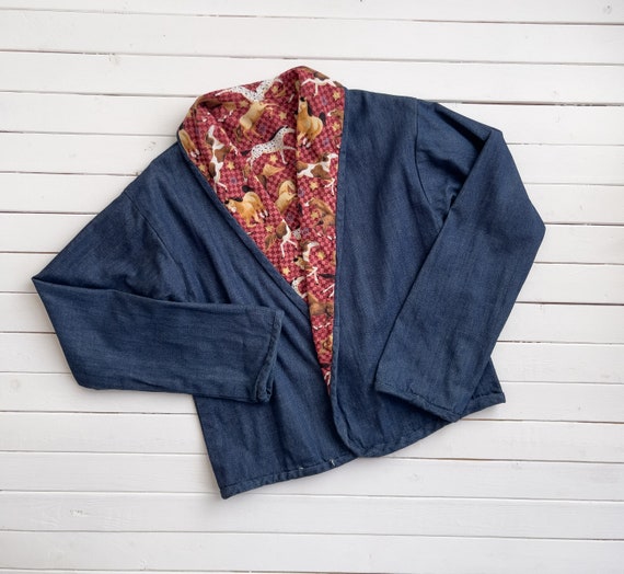 reversible jean jacket 90s vintage horse pattern … - image 2