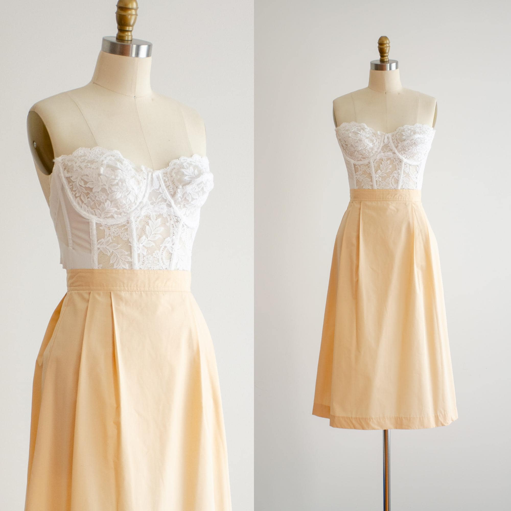 pastel cotton skirt 80s vintage peach a-line fit and flare knee length skirt