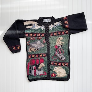 cottagecore sweater 90s vintage Northern Isles camping hiking forest animal hand knit sweater