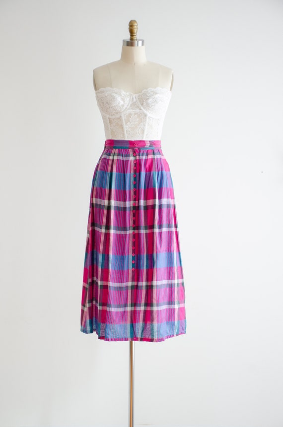 hot pink midi skirt | 80s vintage pink blue white… - image 3