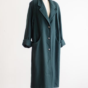 green wool coat 80s 90s plus size vintage forest green minimalist long wool coat image 5