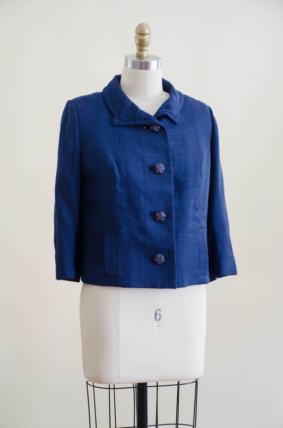 cropped navy blue jacket | 60s vintage navy suit … - image 5