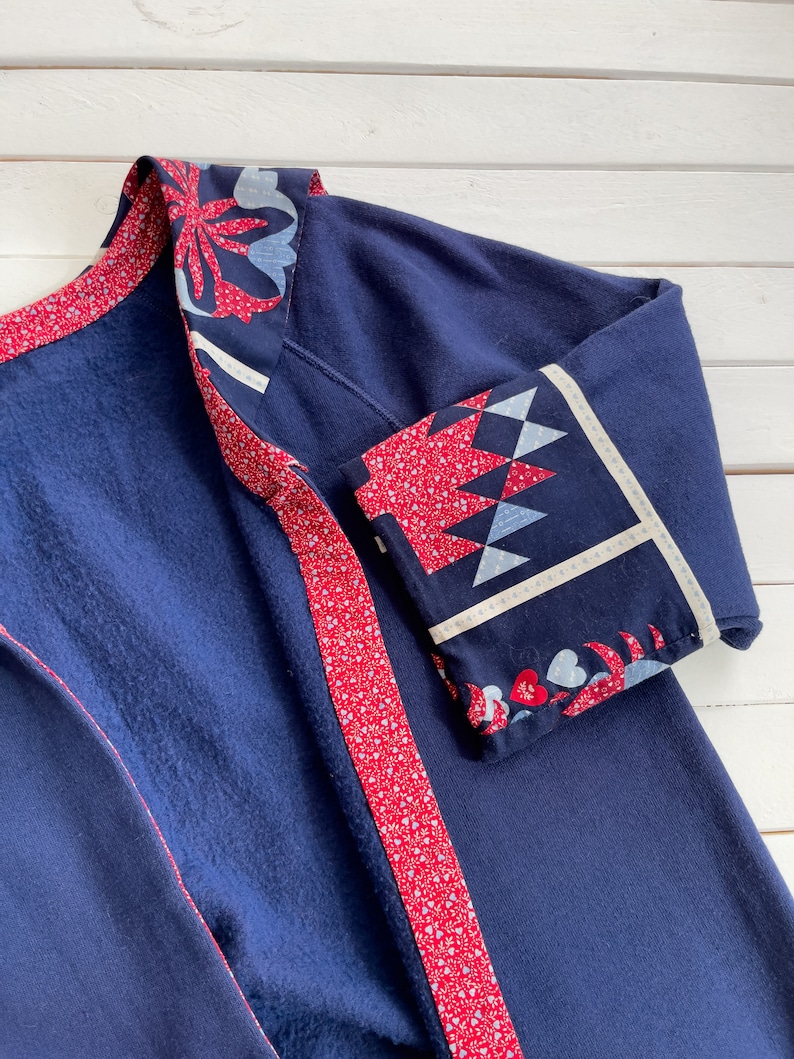 patchwork sweater 80s 90s vintage navy blue red farmhouse folk art cardigan image 5