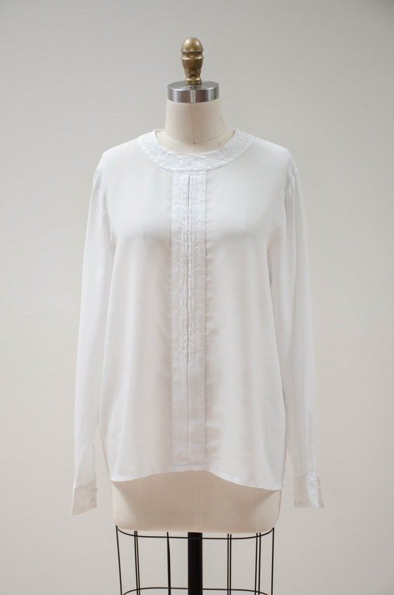 white embroidered blouse | 80s 90s vintage silky … - image 5