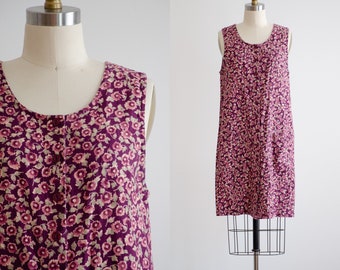 purple mini dress 90s y2k vintage pink floral loose linen dress