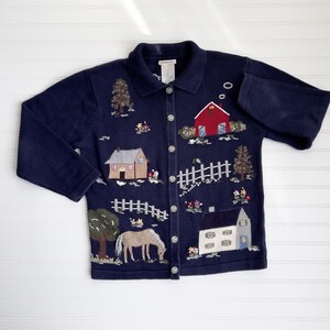 かわいいコテージコアセーター 90年代ヴィンテージ ノーザンリフレクションズ ホースファーム ネイビー刺繍カーディガン