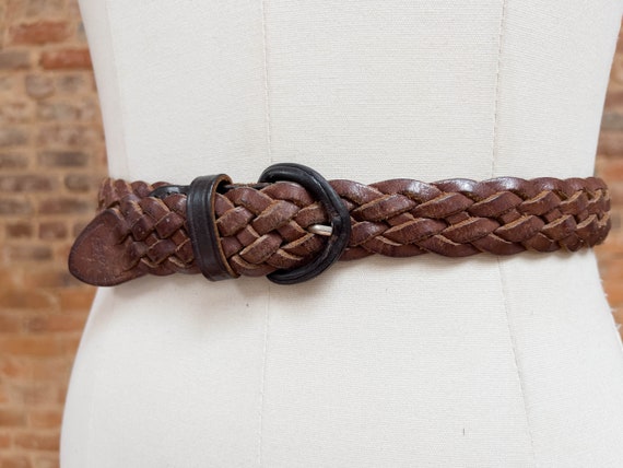 brown braided leather belt | 90s plus size vintag… - image 2