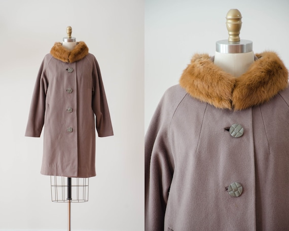 brown wool cashmere coat | 50s 60s vintage taupe … - image 1