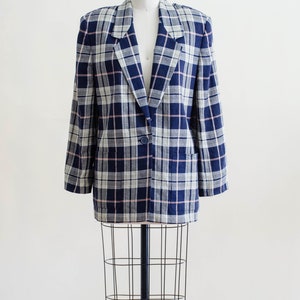 navy blue plaid jacket linen plaid blazer image 2