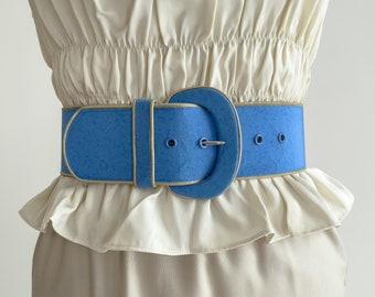 wide blue belt 80s vintage bright blue corset statement waist belt