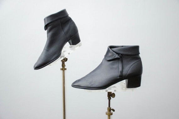 black ankle booties | black leather booties