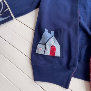 patchwork sweater 80s 90s vintage navy blue red farmhouse folk art cardigan image 4