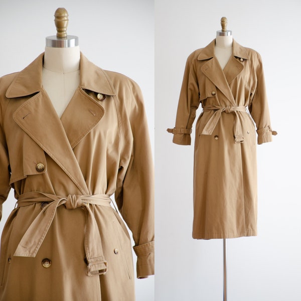 brown trench coat 80s 90s vintage Anne Klein tan khaki dark academia belted jacket