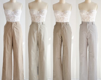 high waisted pants 90s vintage Riders Casuals beige brown gray straight leg trousers