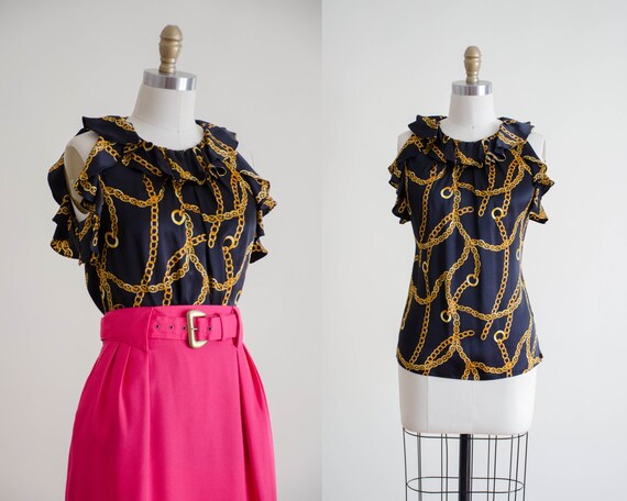 chain print blouse | black silk blouse