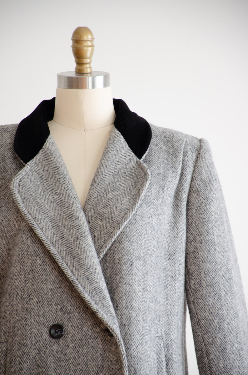 herringbone wool coat 80s 90s vintage black white oversized heavy warm wool jacket image 2