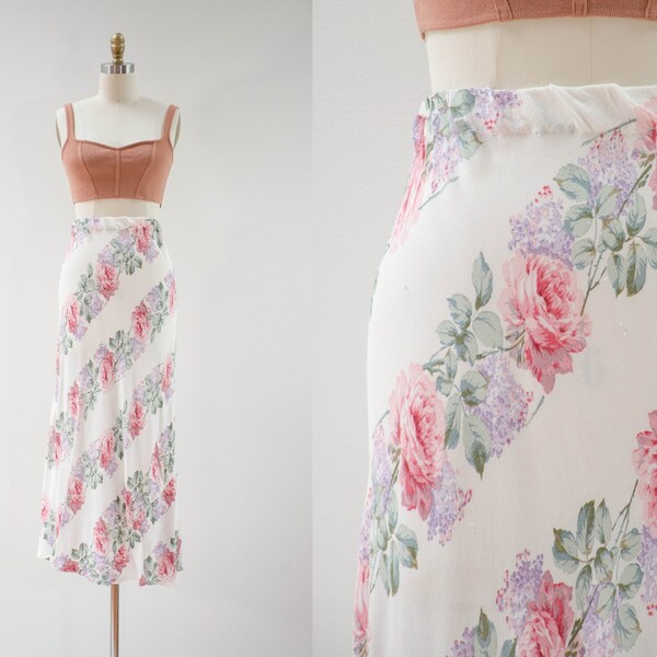 Vintage Chiffon Rose Maxi Skirt (L)