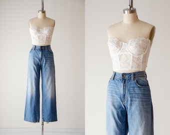 wide leg jeans | 90s y2k vintage DKNY high waisted faded denim flare bell bottom jeans