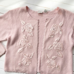 pastel pink sweater 80s 90s vintage soft fuzzy ribbon embroidered cardigan image 4