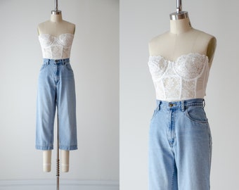 wide leg jeans | 90s y2k vintage L.L. Bean high waisted faded denim baggy cropped jeans