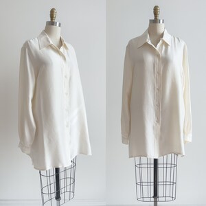 cream silk shirt 90s y2k vintage minimalist oversized tunic blouse