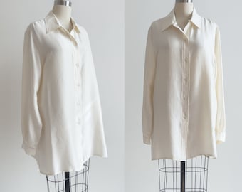 cream silk shirt 90s y2k vintage minimalist oversized tunic blouse