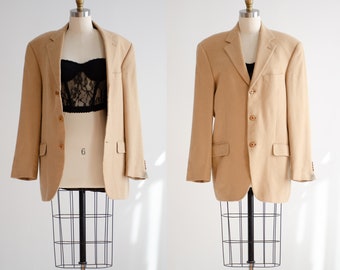 camel hair jacket 90s vintage tan herringbone men's blazer